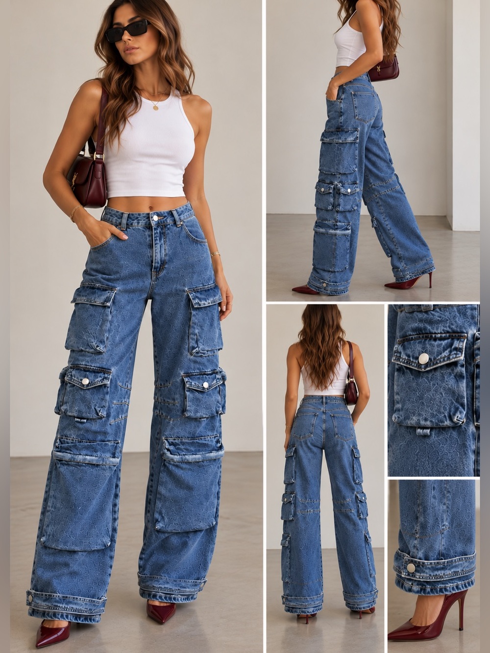 Forever 21 Cargo Wide Leg Jeans Blue Waist 27